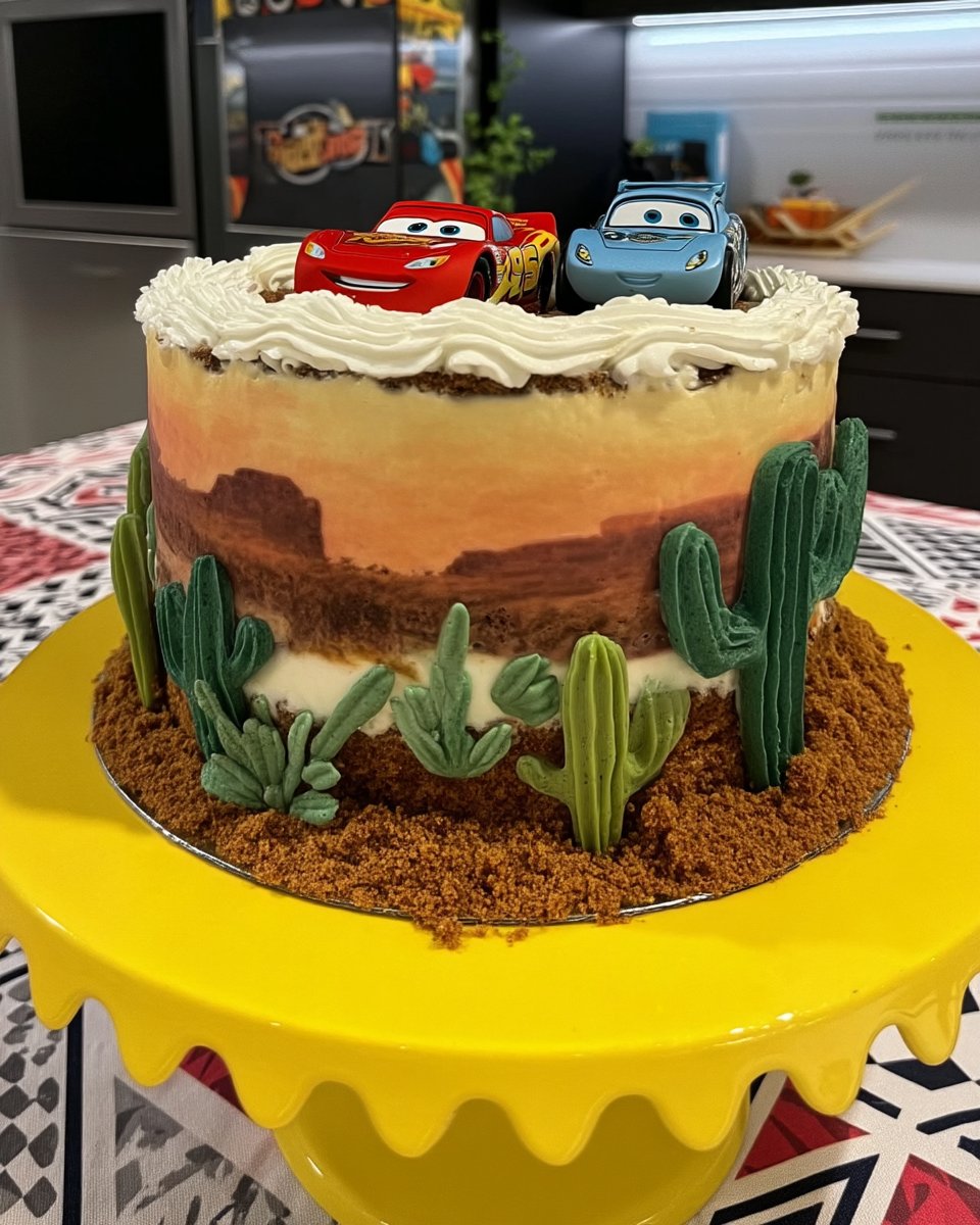 Process shot of carving chocolate cake layers into car shape