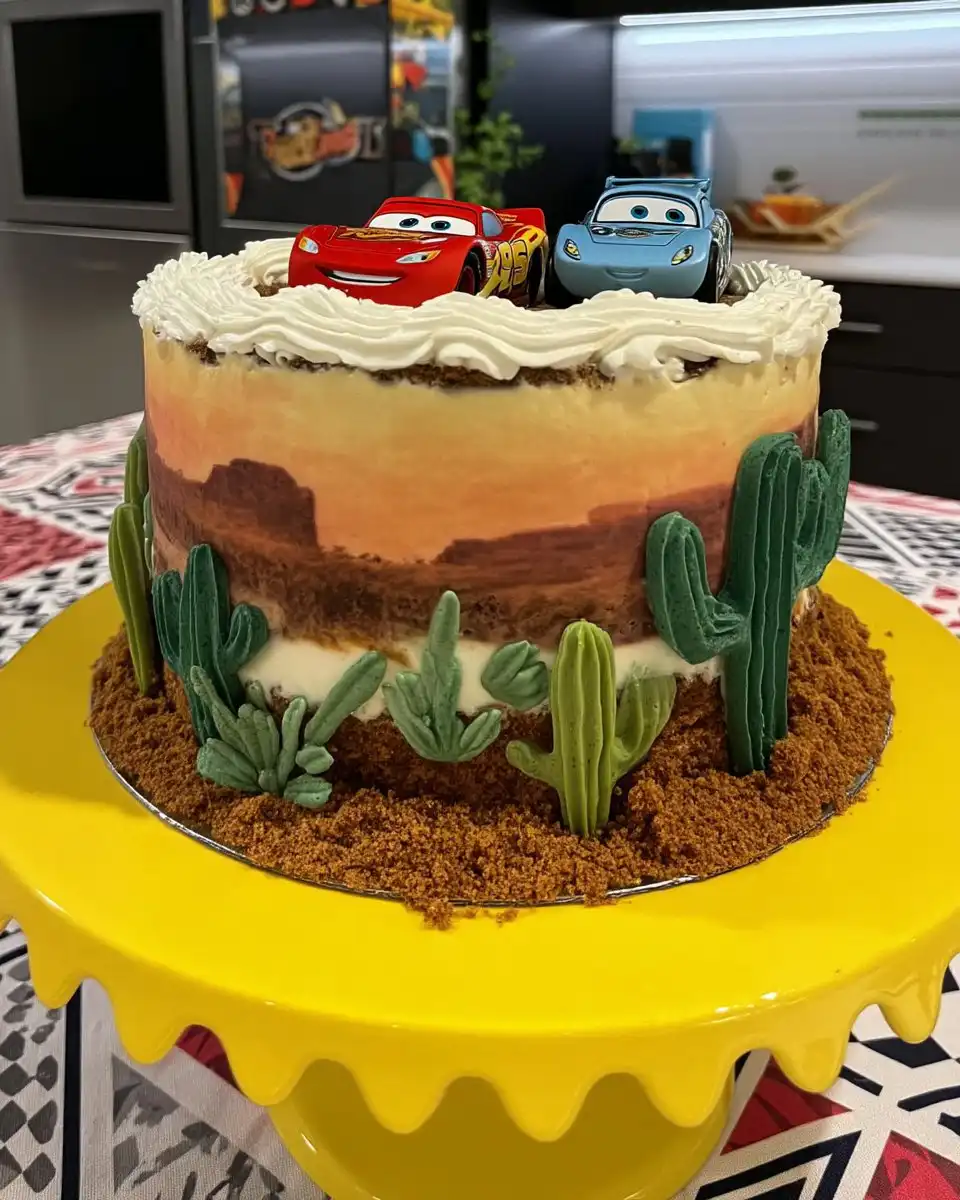 Process shot of carving chocolate cake layers into car shape
