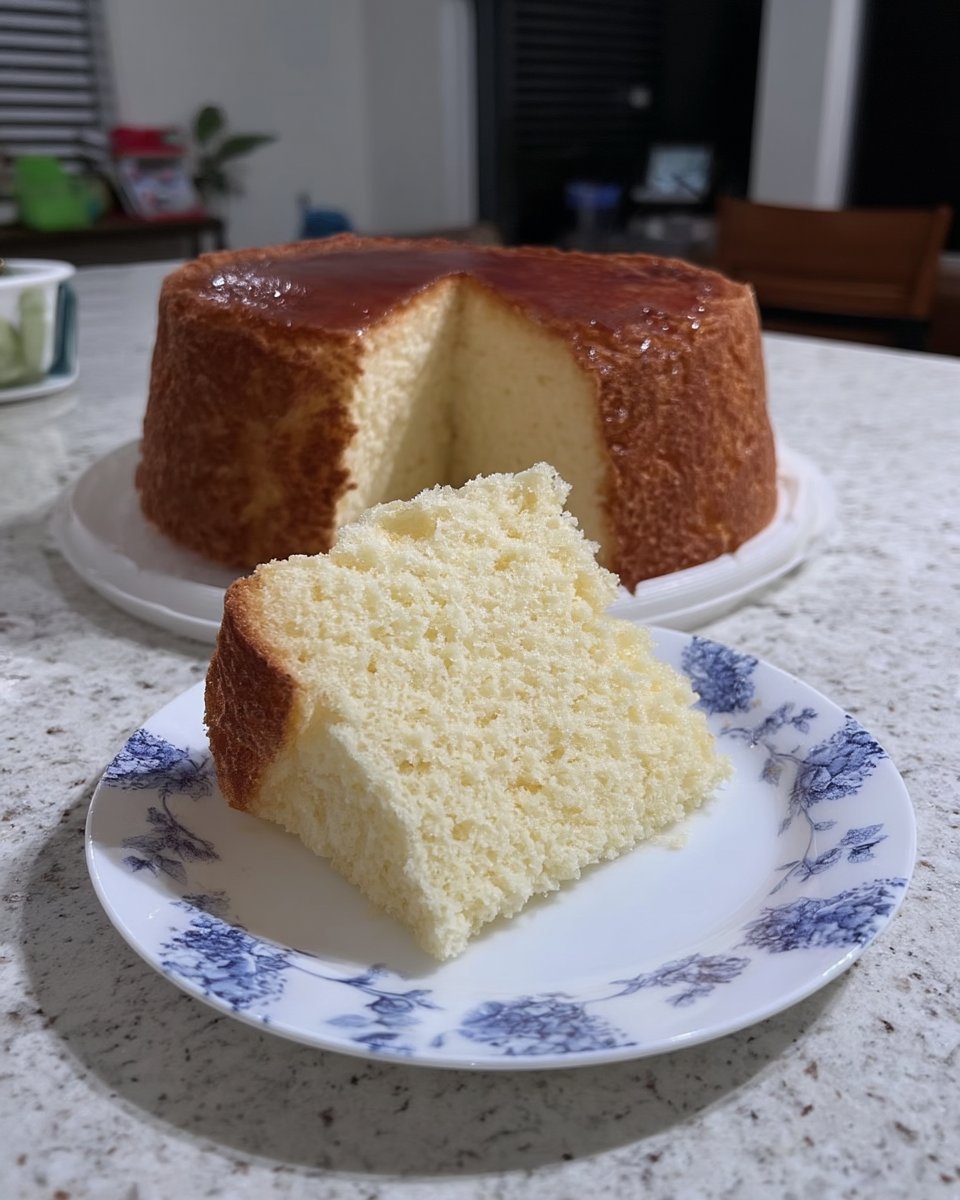 Chiffon cake topped with cream and berries