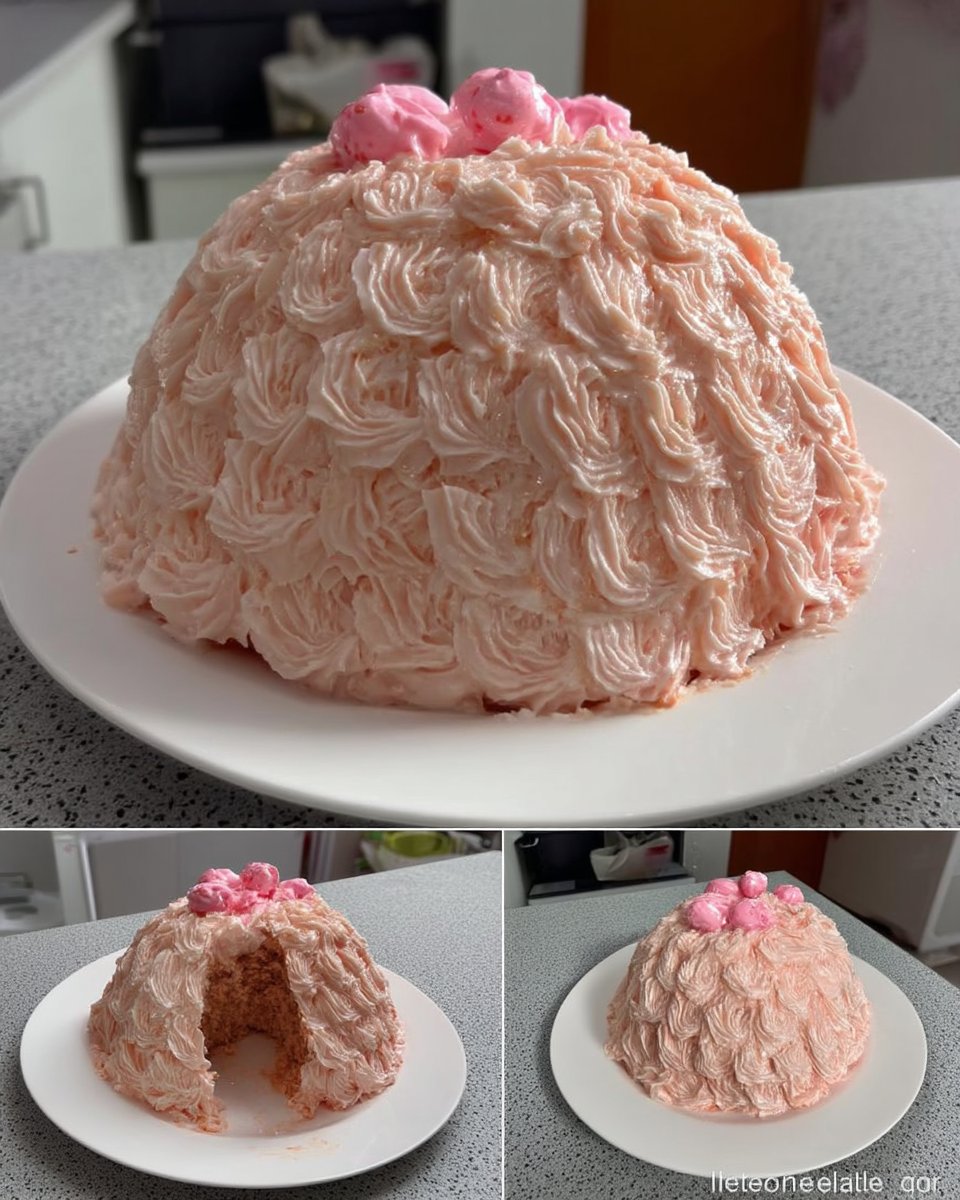 Elegant doll cake with pink whipped cream rosette piping