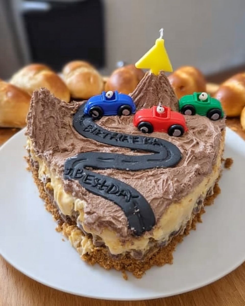 Slice of dense classic ribbon cake on a floral plate