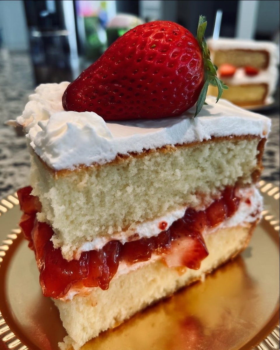 A slice of classic vanilla butter cake with fluffy white frosting on a ceramic plate