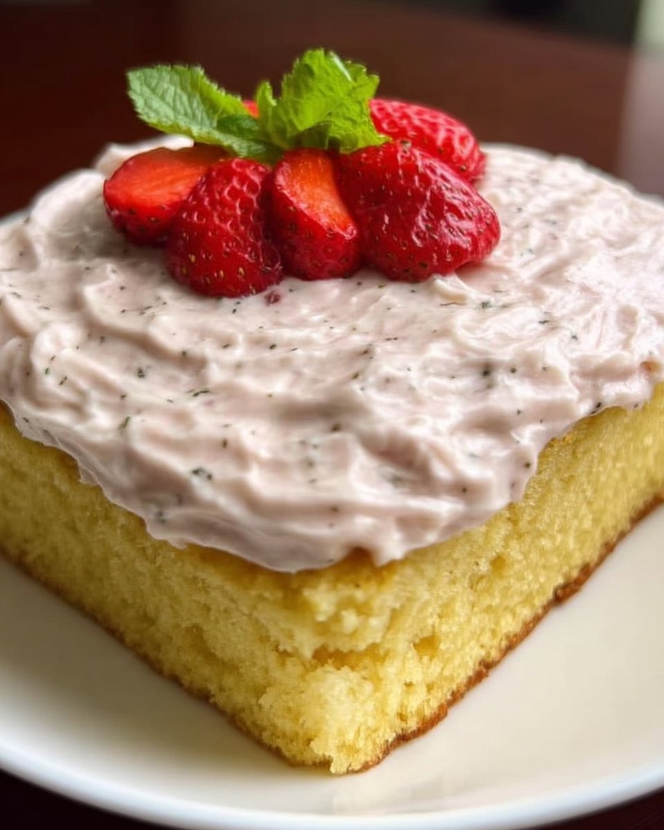 Slice of classic vanilla cake with white buttercream on a ceramic plate
