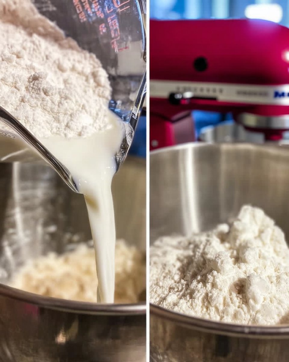 Stand mixer bowl with creamed butter and sugar looking fluffy