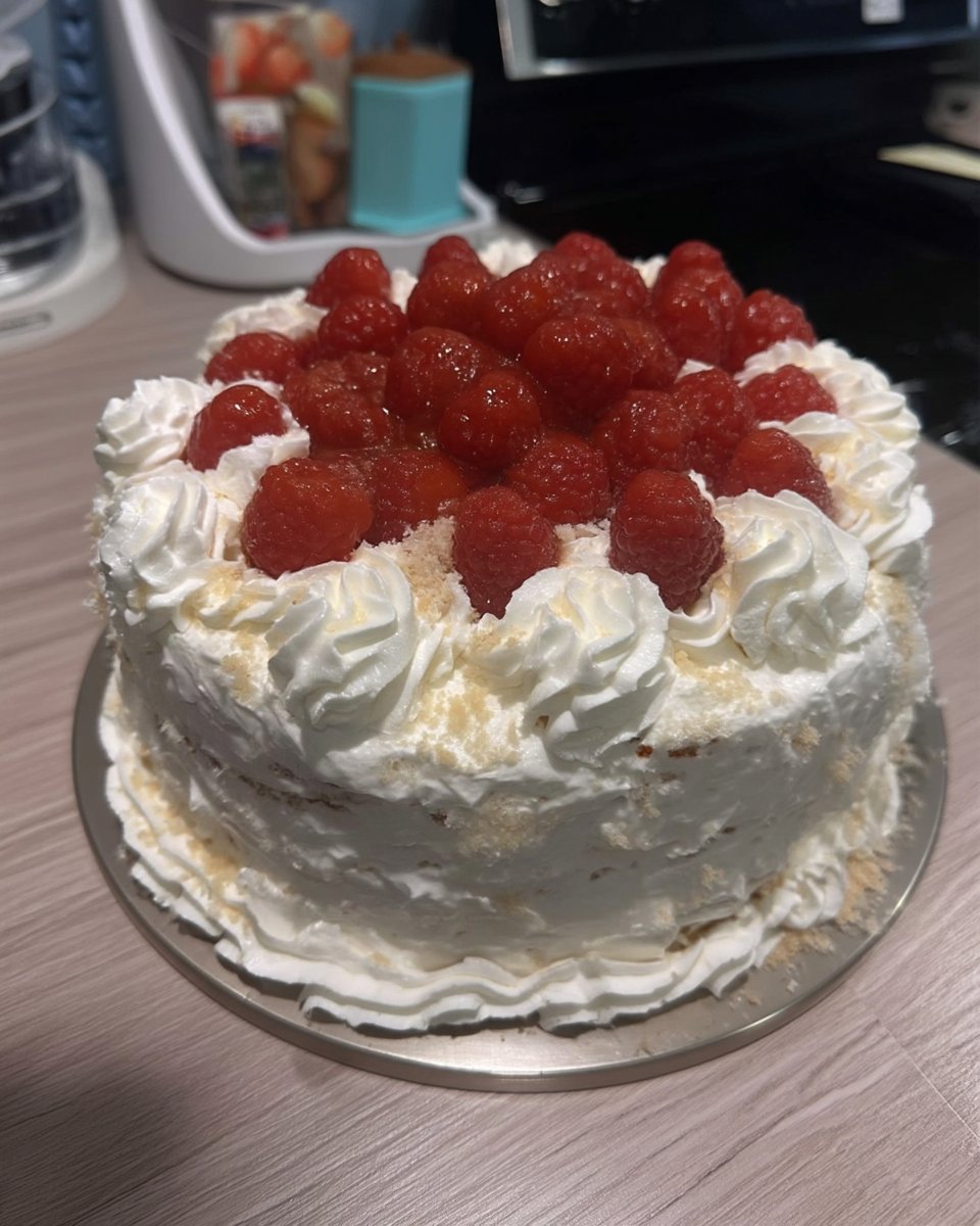 A slice of decorated white cake served on a dessert plate
