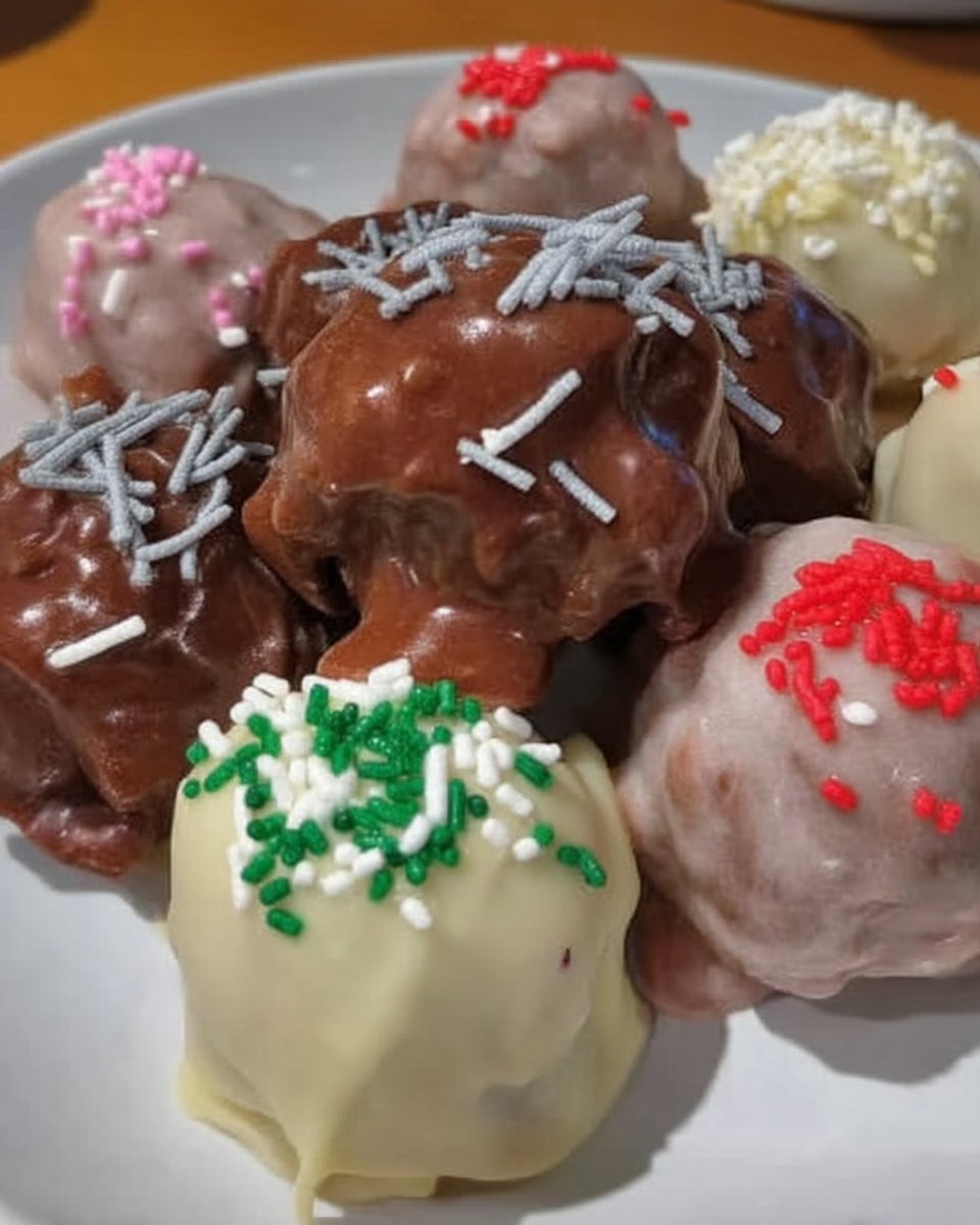 Cake Balls 13 Cake ball being dipped into white chocolate on a fork