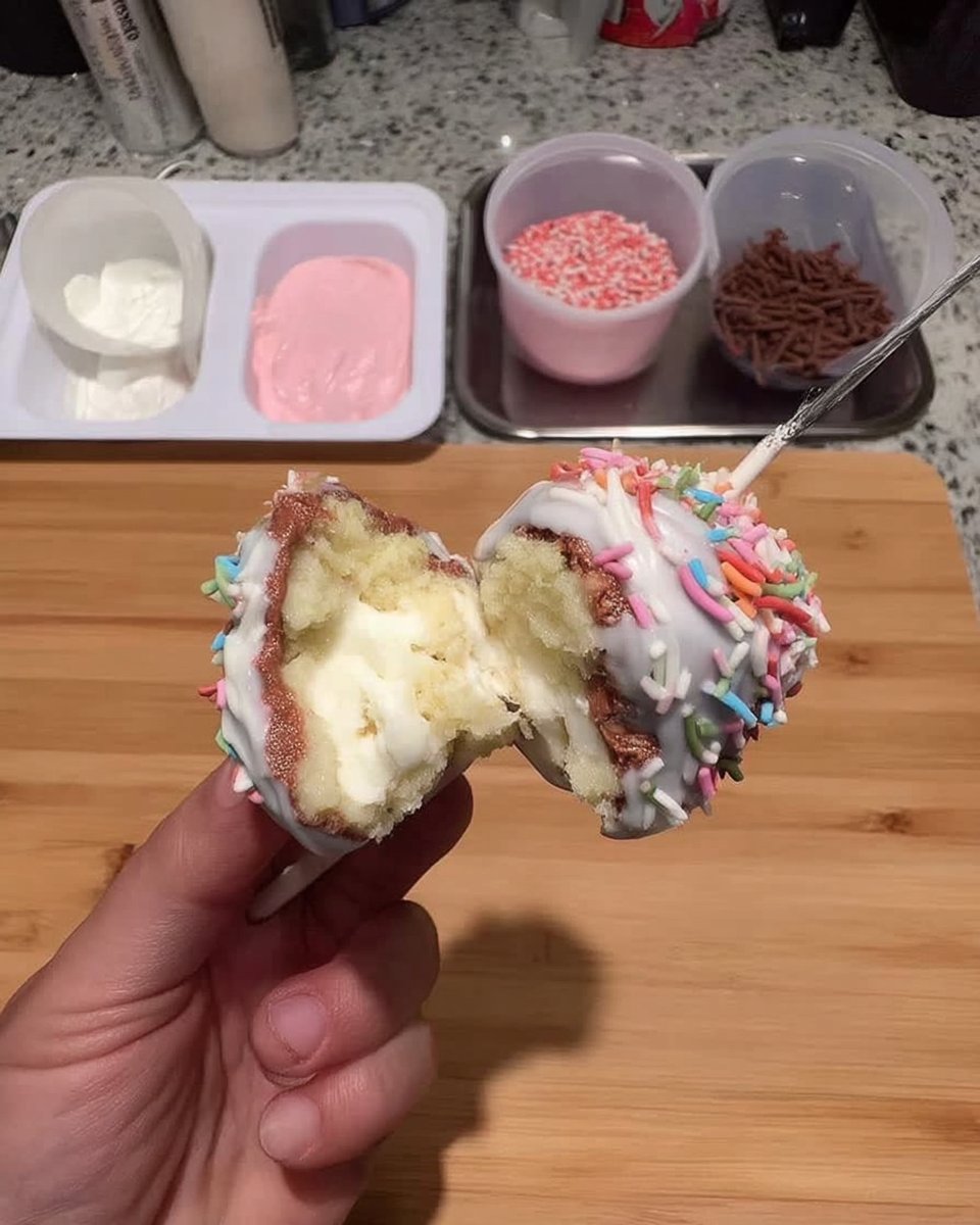 Dipping cheesecake balls into melted chocolate