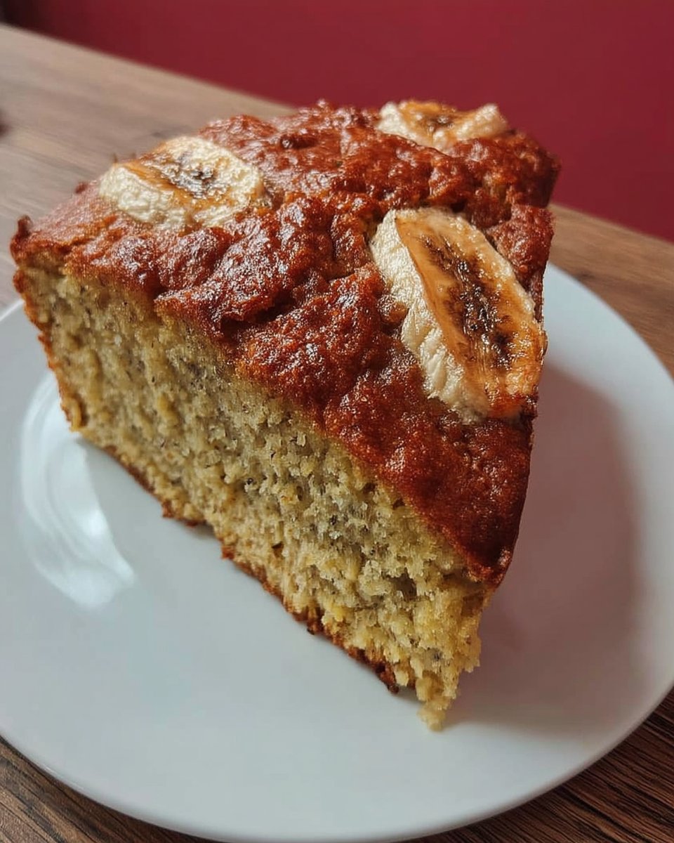 Whole 9x13 banana cake with swirled cream cheese frosting ready to serve