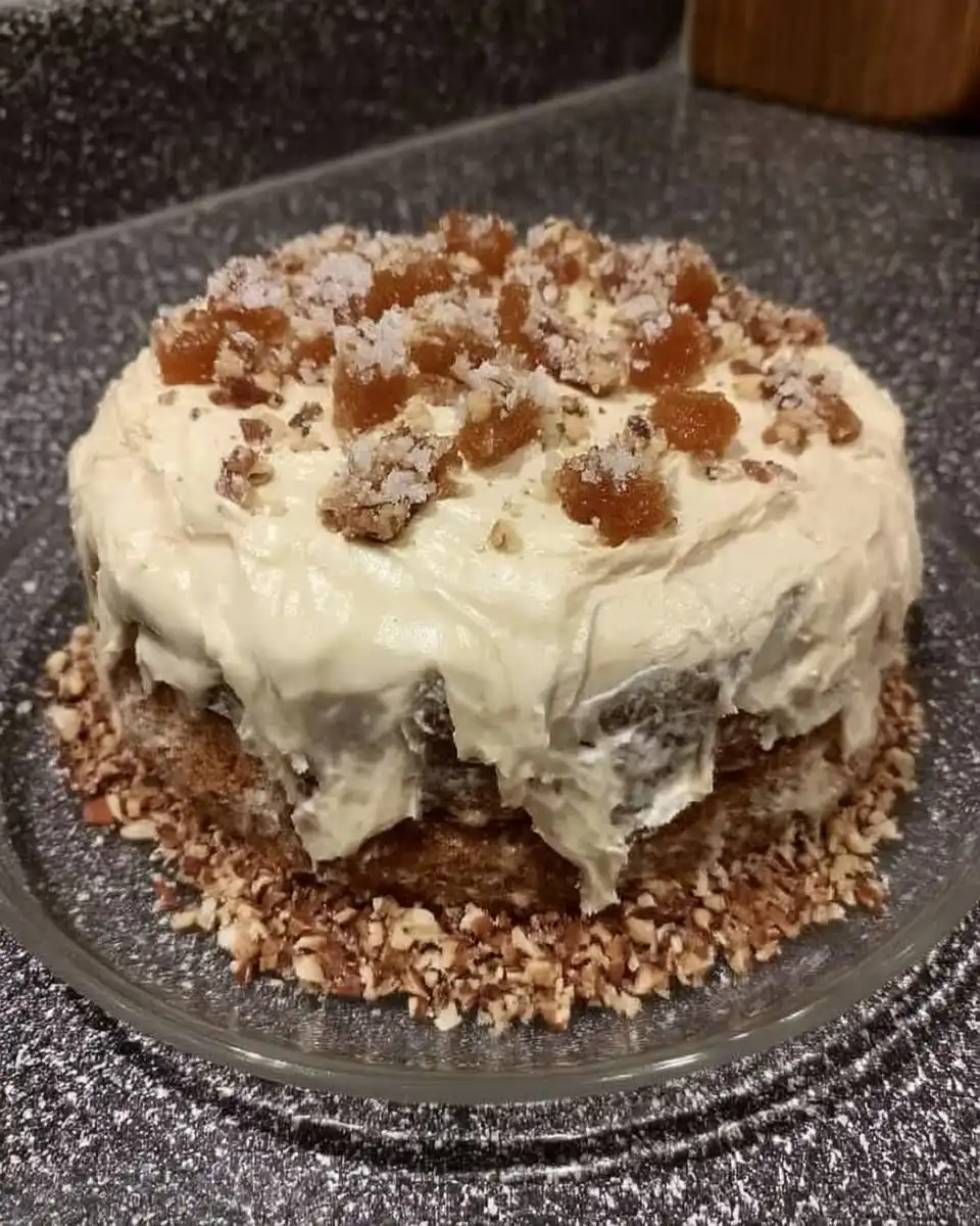 Eggnog Cake 13 Slice of eggnog cake showing fluffy white frosting layers