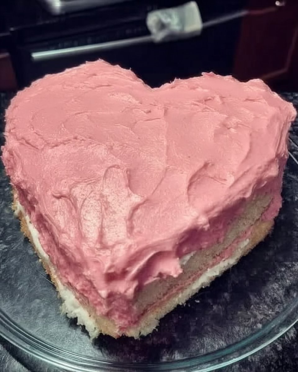 Valentine Cake 13 Applying white frosting to the cut pieces of the heart cake
