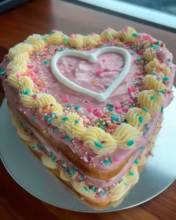 Heart cake made from square and round pans