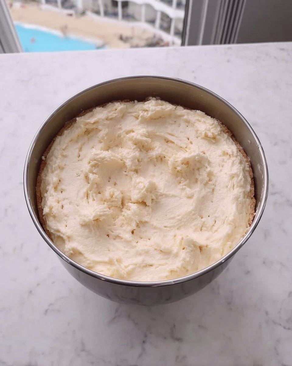 Irish Apple Cake batter in pan topped with sliced apples