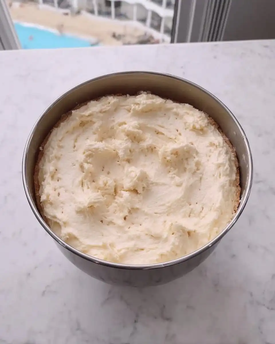 Irish Apple Cake batter in pan topped with sliced apples