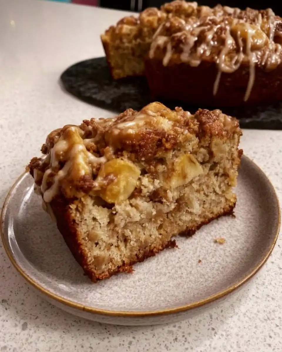 Whole Irish Apple Cake with cinnamon glaze drizzle