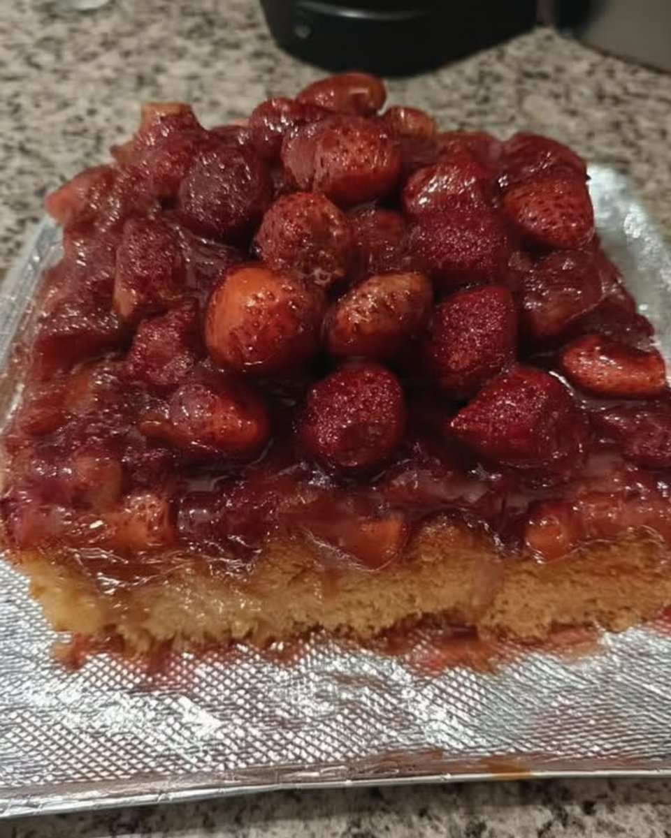 Pink strawberry cake batter being gently mixed in a ceramic bowl