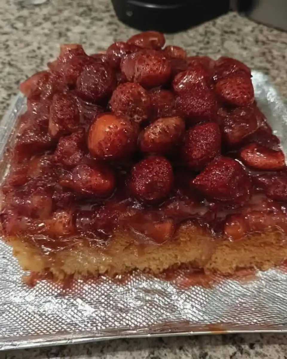 Pink strawberry cake batter being gently mixed in a ceramic bowl