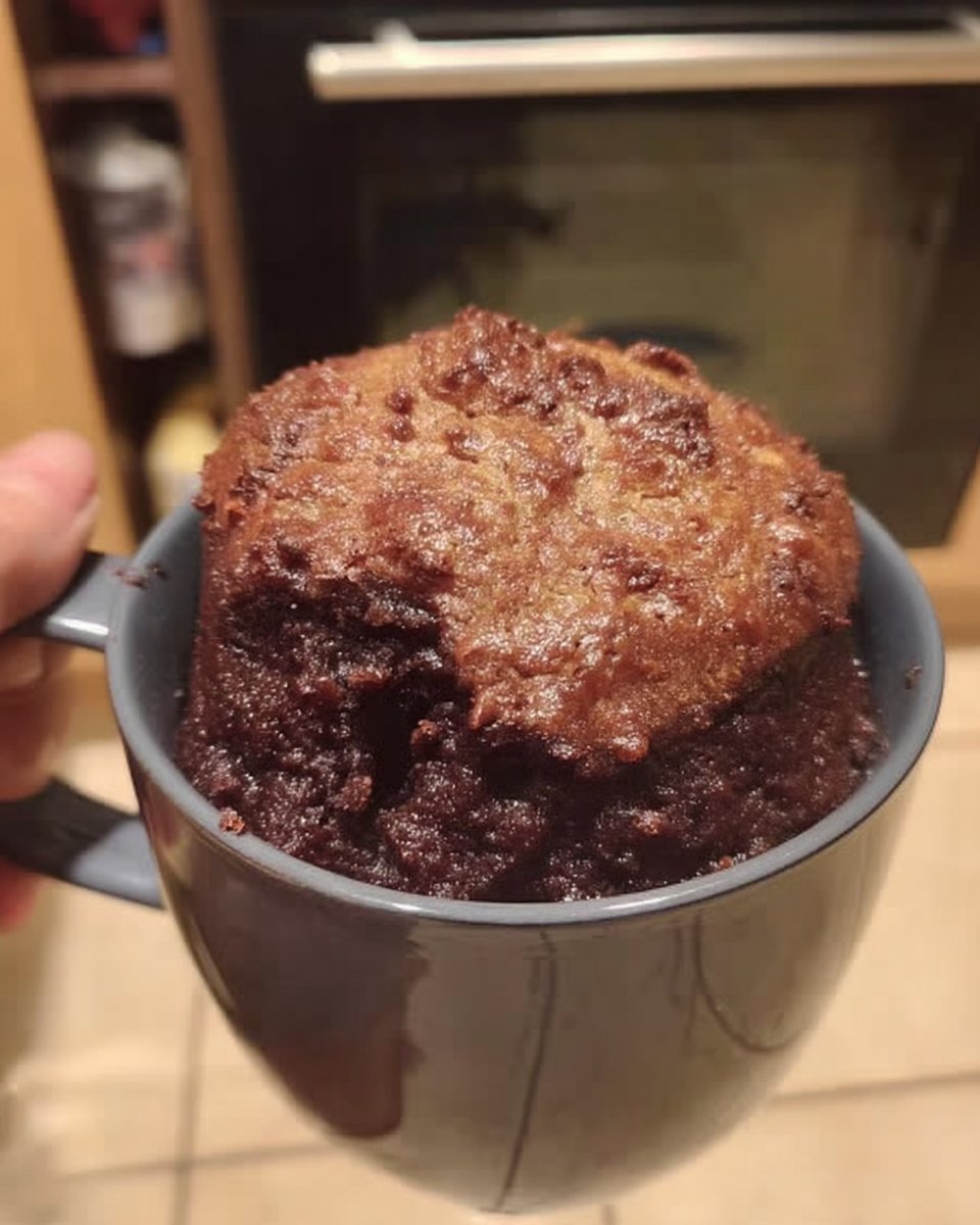 Ingredients for chocolate mug cake arranged neatly on a marble surface