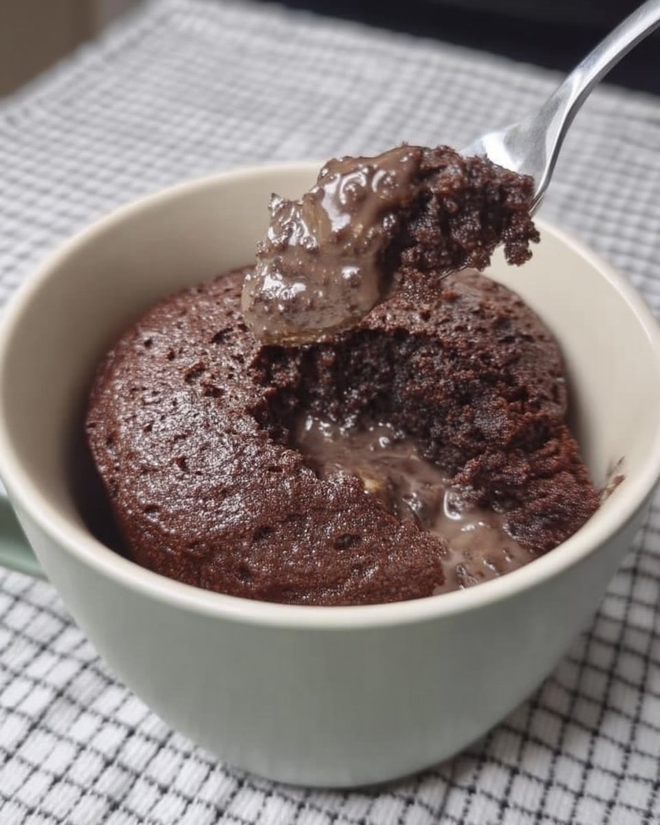 Chocolate mug cake topped with whipped cream and berries