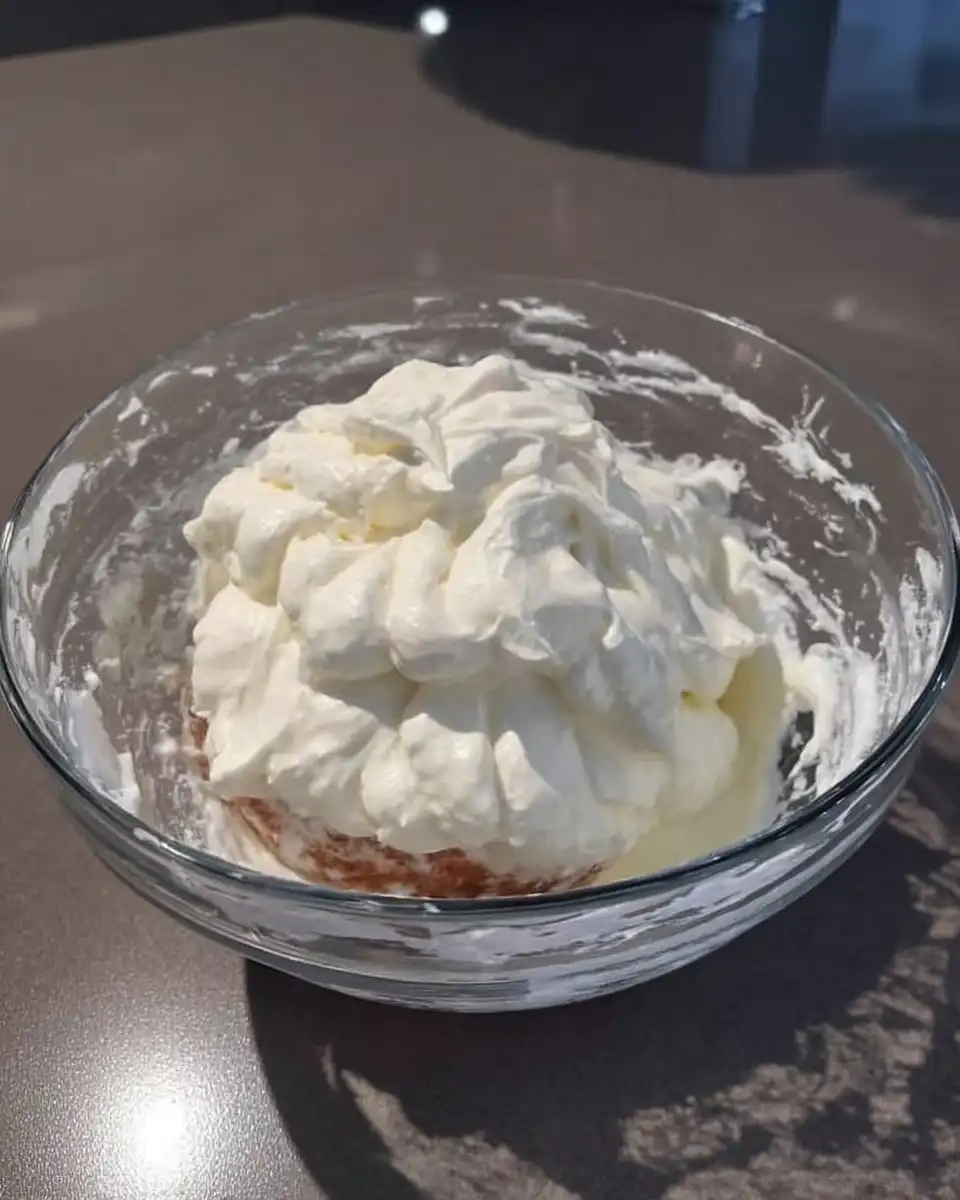 Piping bag filled with greek yogurt frosting for dog cake