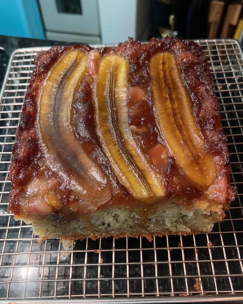 Wooden spoon handle poking holes into a baked yellow cake