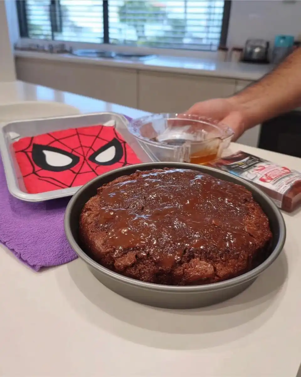 Spider Man Cake 12 Ingredients for spider man cake including red fondant and cake mix
