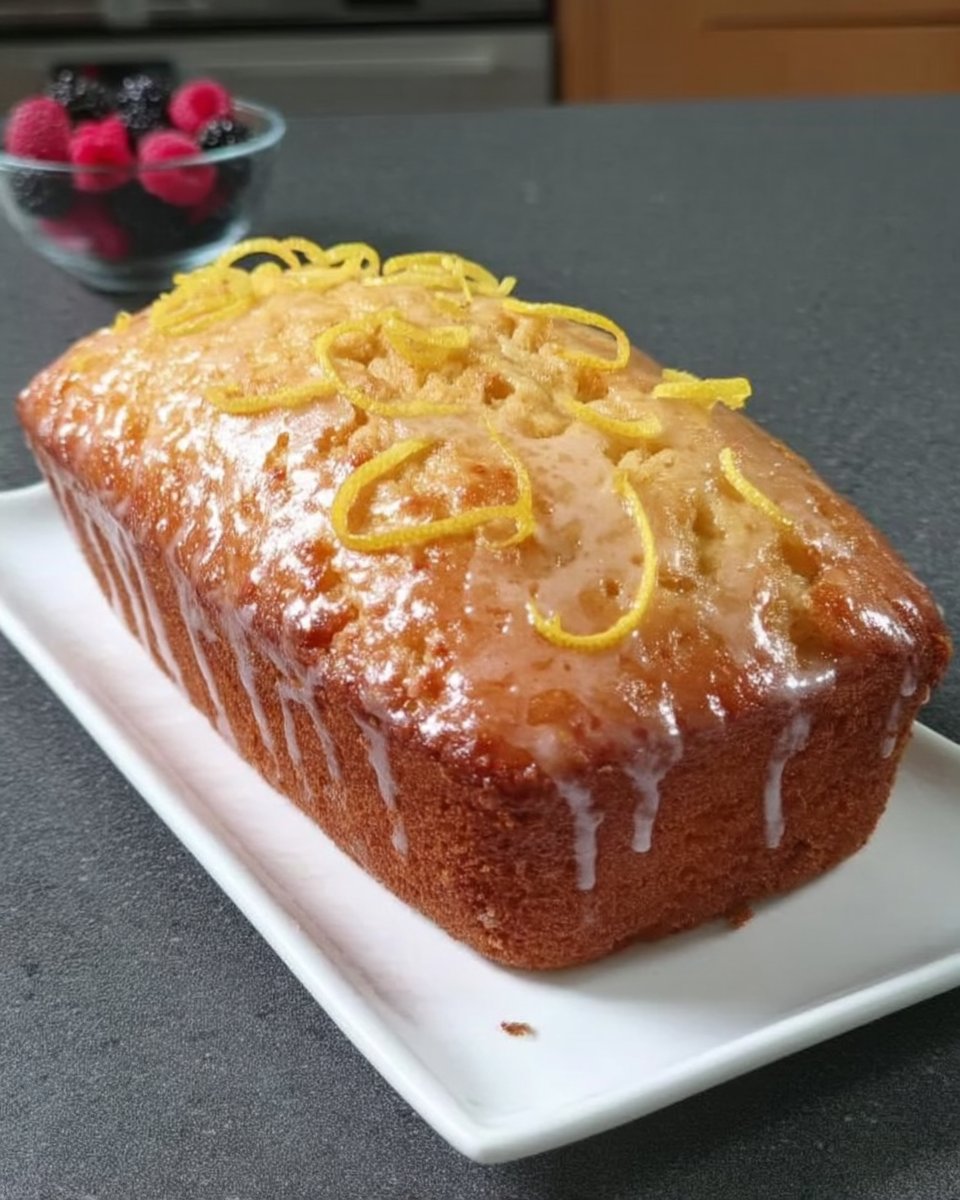 Lemon drizzle loaf cake served with tea cups