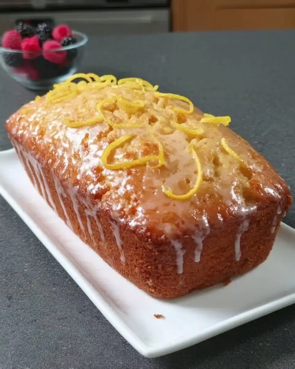 Lemon drizzle loaf cake served with tea cups