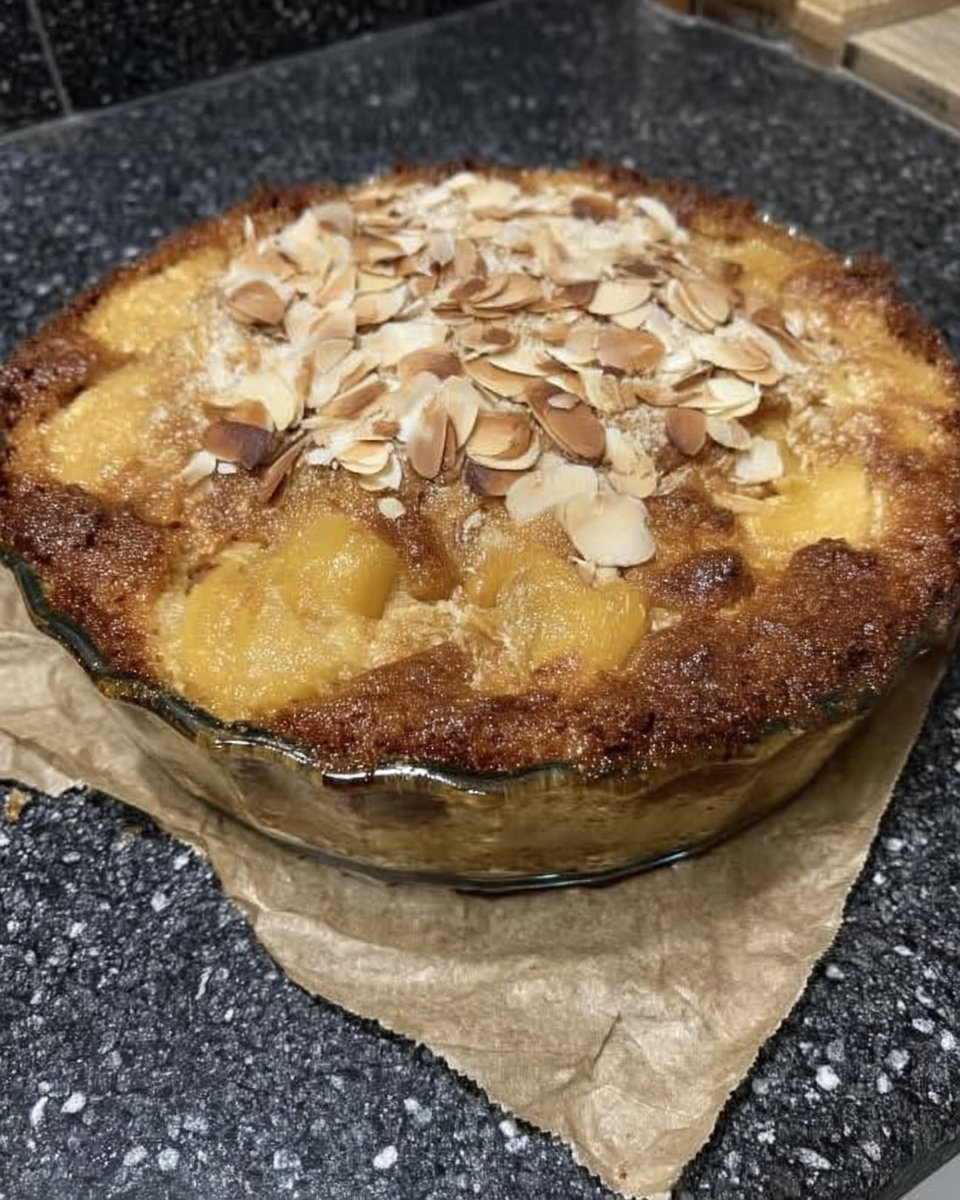 Peach Dump Cake 14 Scooping warm peach dump cake into a white ceramic bowl