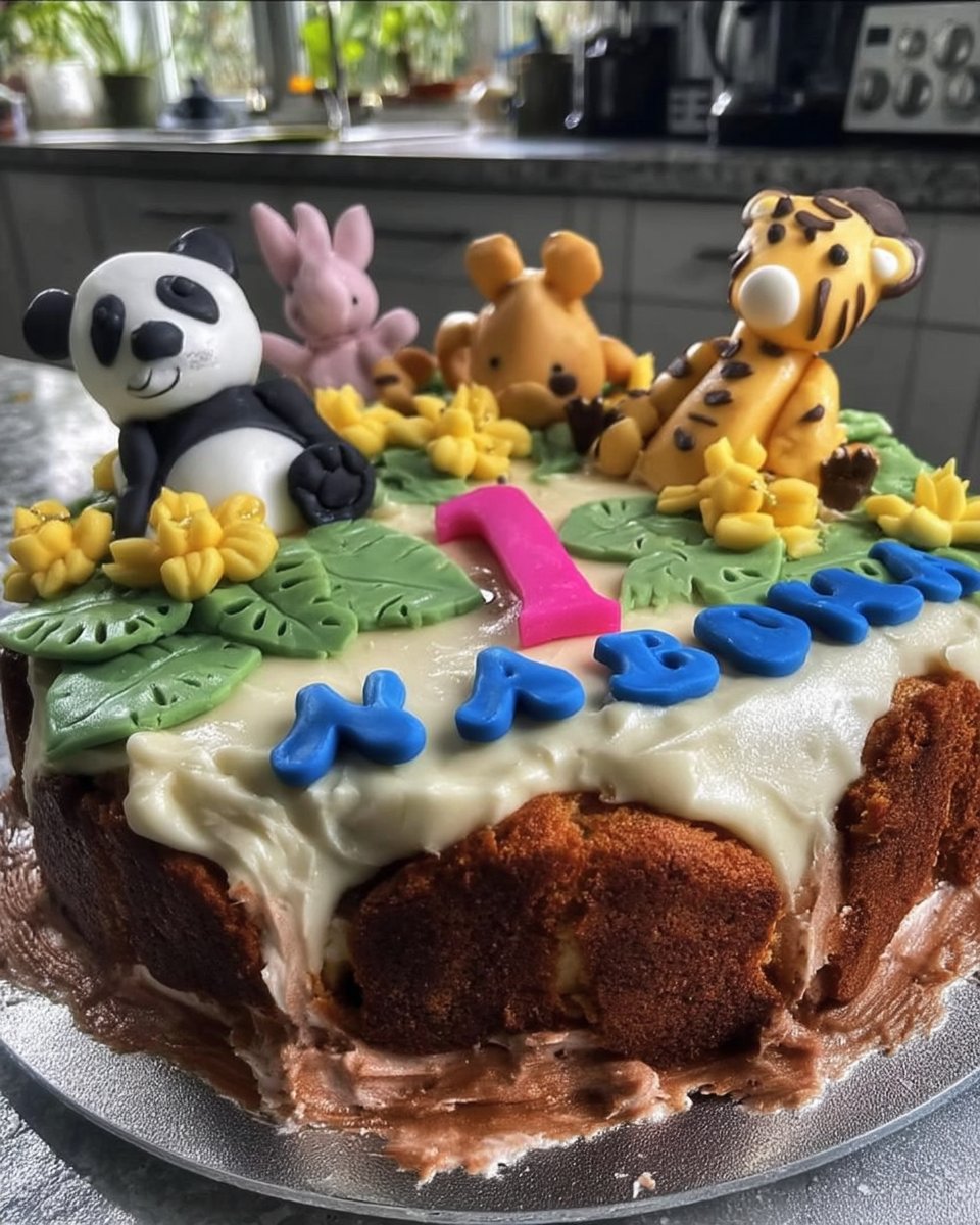 Jungle Theme Cake 14 Slice of chocolate cake with cream filling