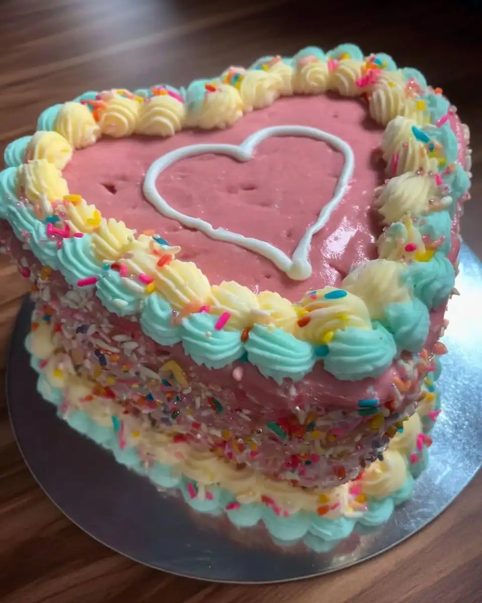 Slice of pink marbled heart cake