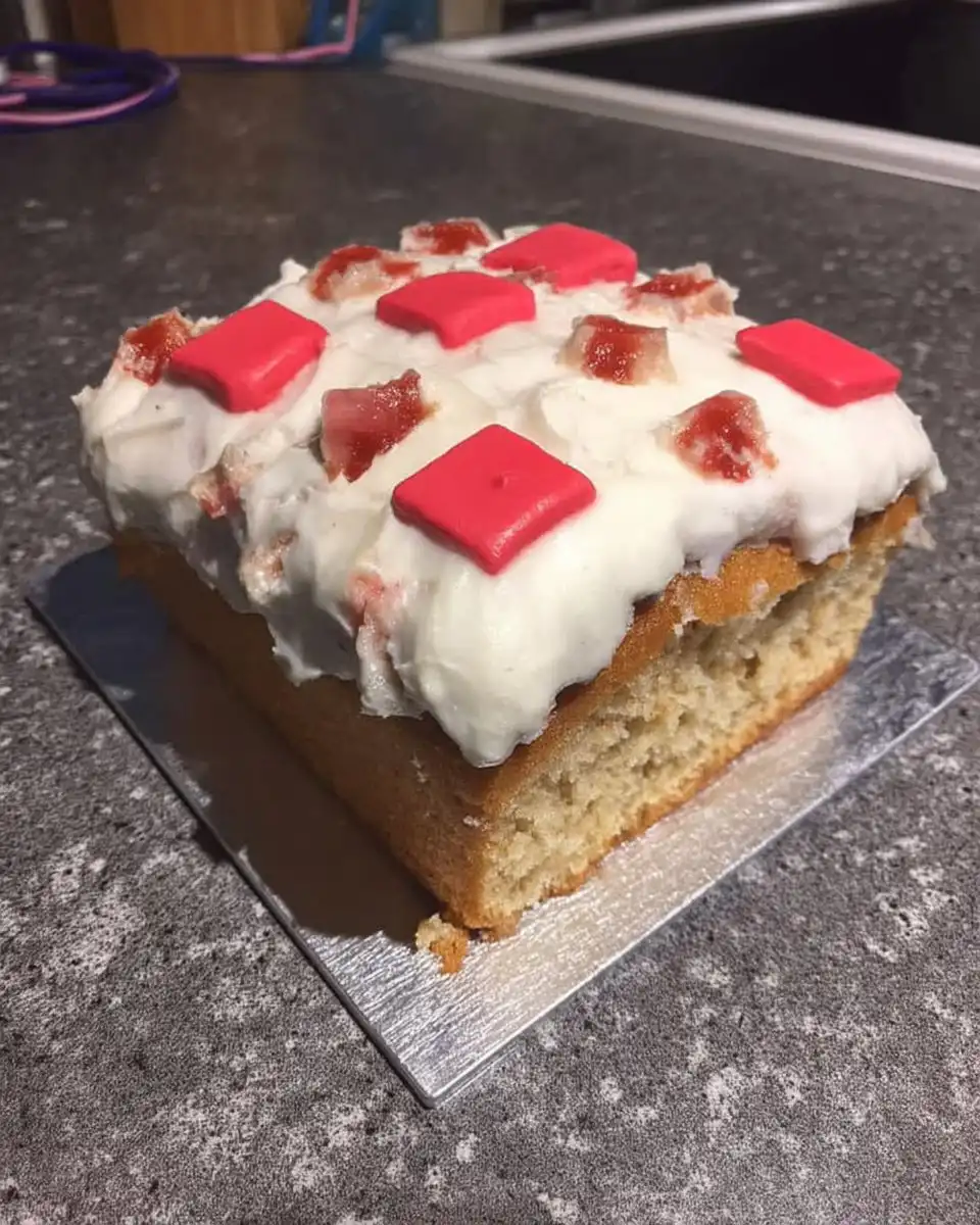 Minecraft Cake 14 Slice of chocolate square cake with jam filling