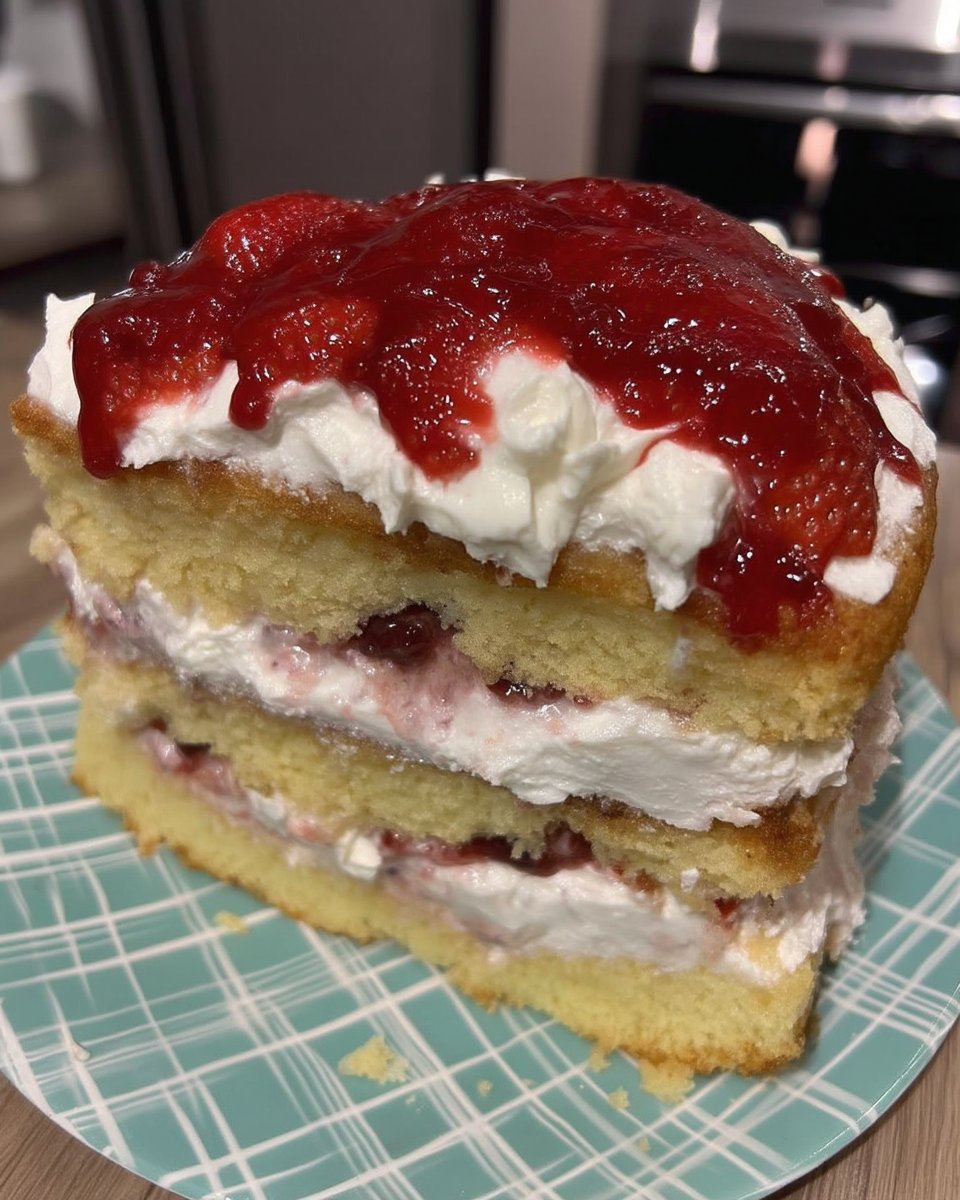 Strawberry cake batter divided into two round cake pans