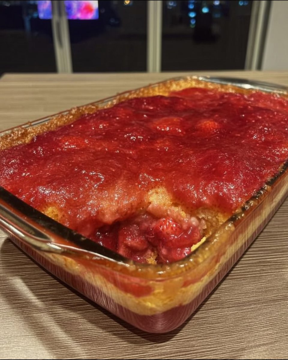Baking ingredients for strawberry cake arranged on a rustic wooden table