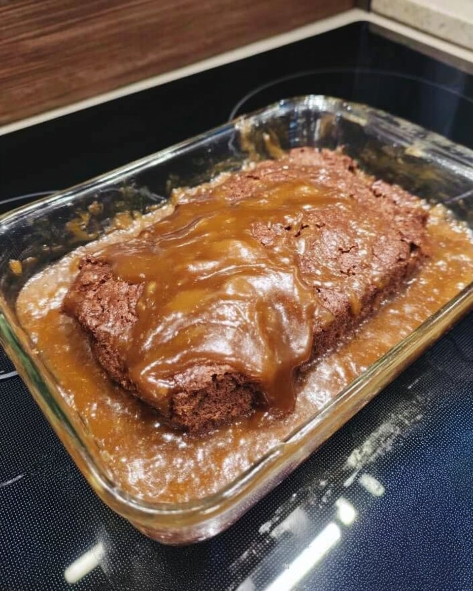Cream cheese mixture being swirled into the chocolate cake batter with a knife
