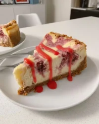 Slice of vintage strawberry cheesecake on grandmother's floral china