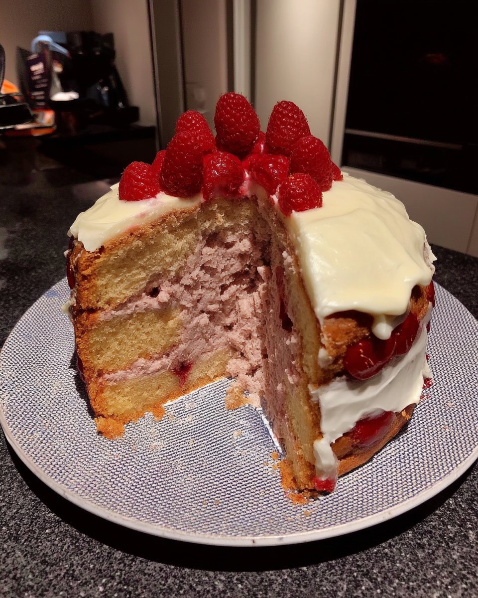 Raspberry White Chocolate Cake 13 Silky whipped white chocolate ganache in a mixing bowl