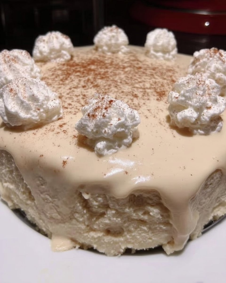 Festive eggnog cake decorated with pecans ready for serving