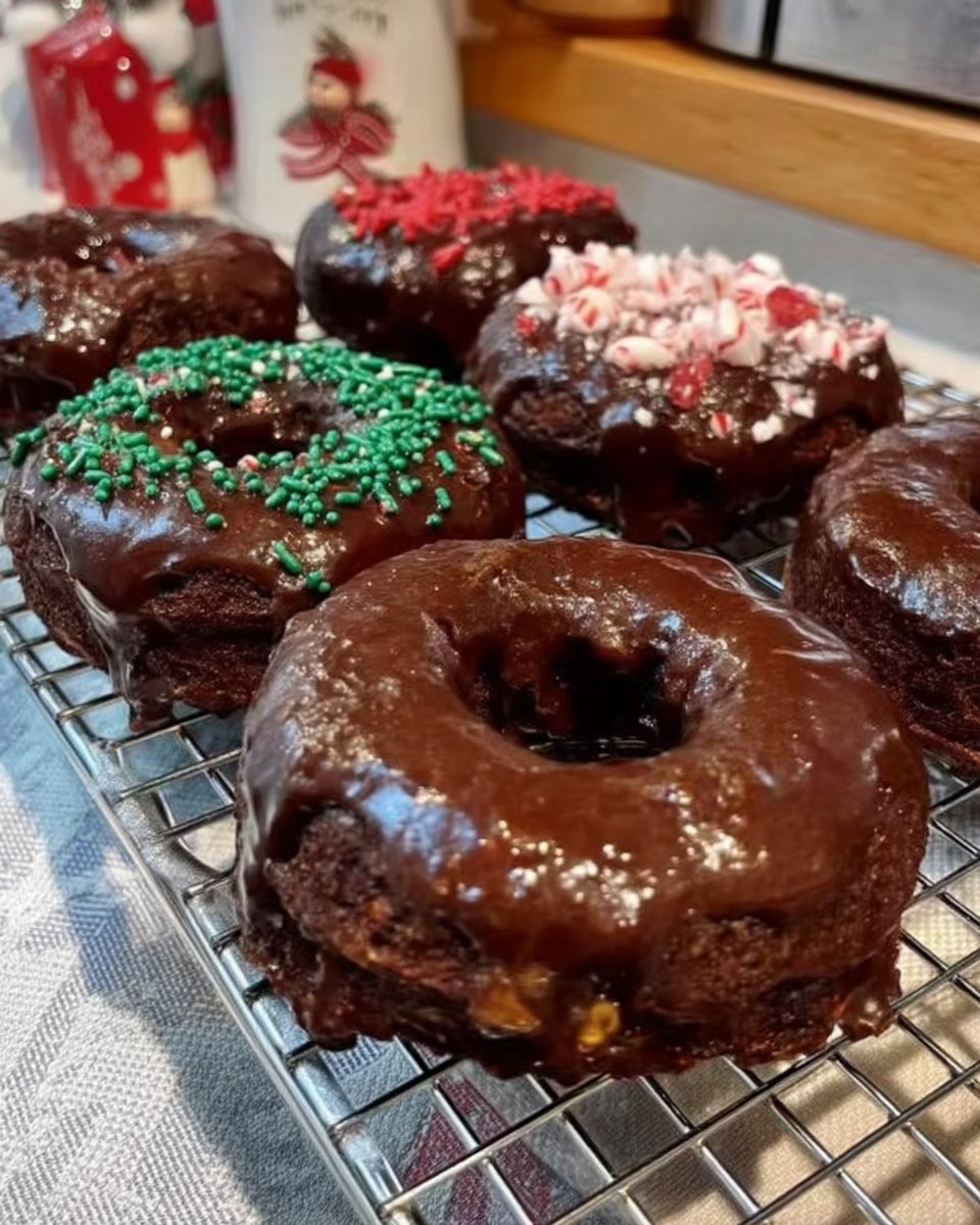 Whole peppermint chocolate cake with ganache drip and candy canes