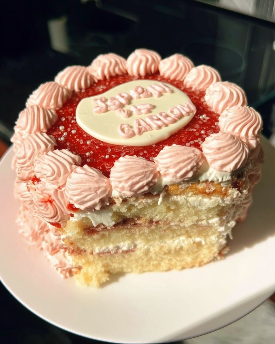 Whole vintage marble cake on a cake stand dusted with powdered sugar