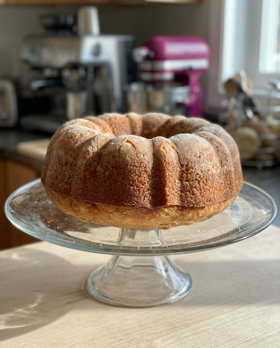 A square brown butter cake with a golden crackly sugar crust