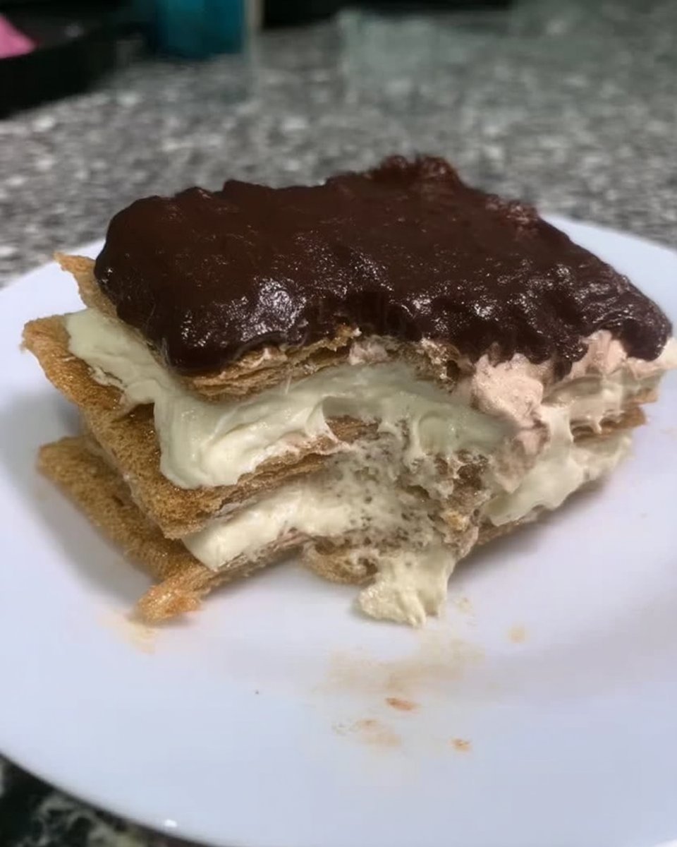 Chocolate Eclair Cake 12 The five main ingredients for chocolate eclair cake arranged on a kitchen counter.