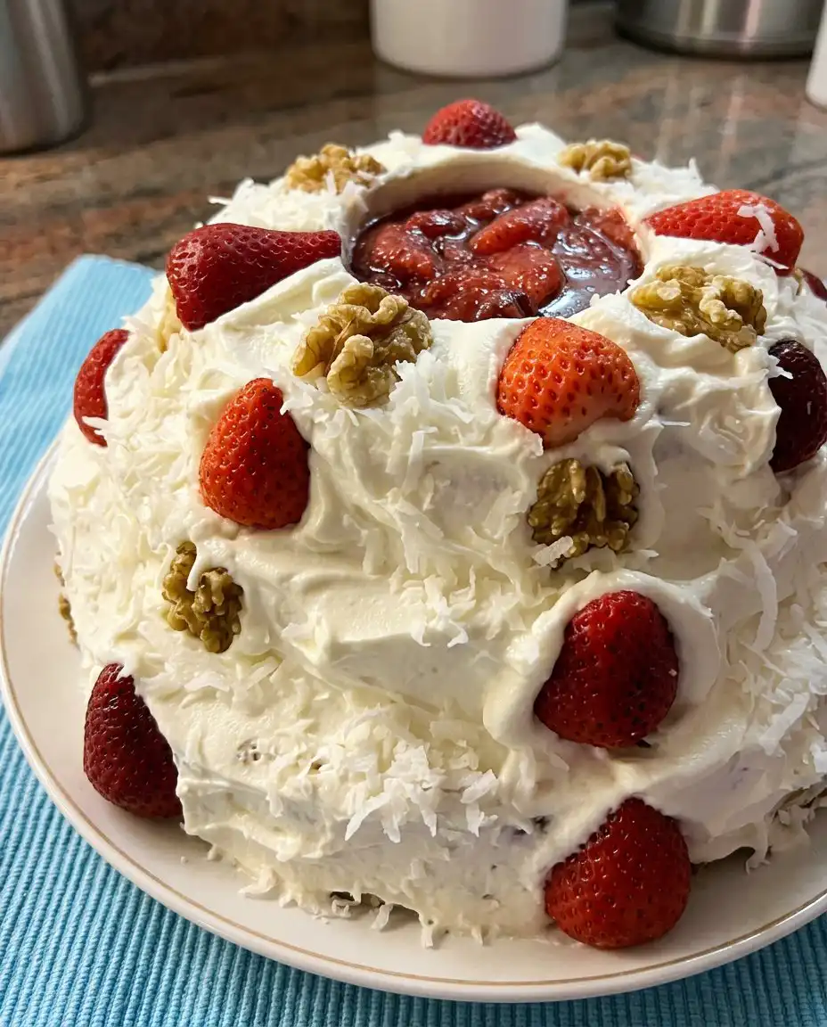 A slice of heart shaped cake showing the moist crumb and thick layer of strawberry buttercream.