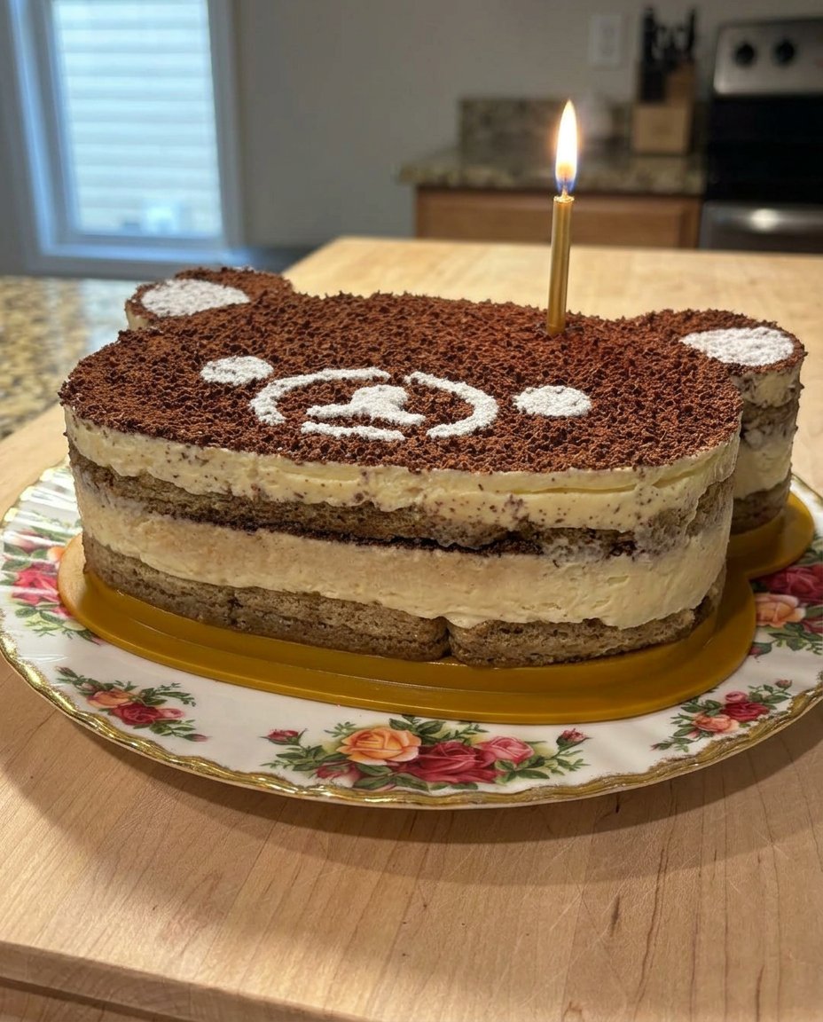 A perfectly sliced piece of Tiramisu Cake showing distinct layers of cream and espresso soaked ladyfingers