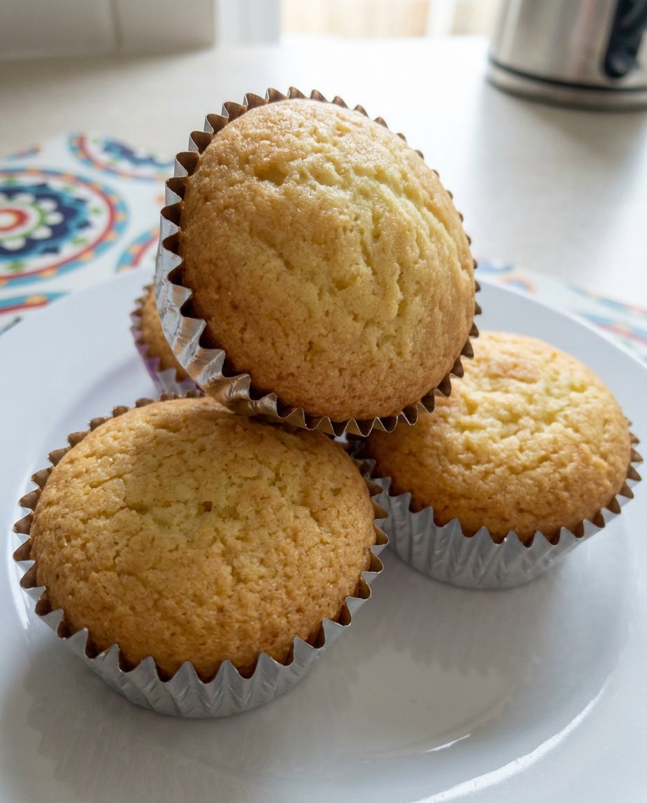 Fairy Cake 14 Fairy cakes decorated with pastel icing and silver pearls served on a floral china plate.