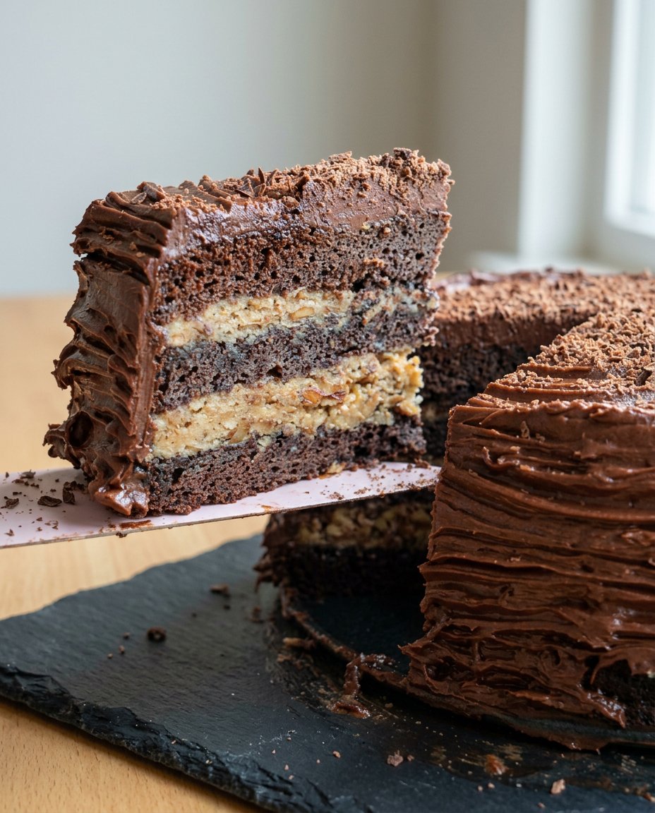 A hand using a metal spoon to gently fold flour into a pale, whisked egg mixture in a glass bowl.