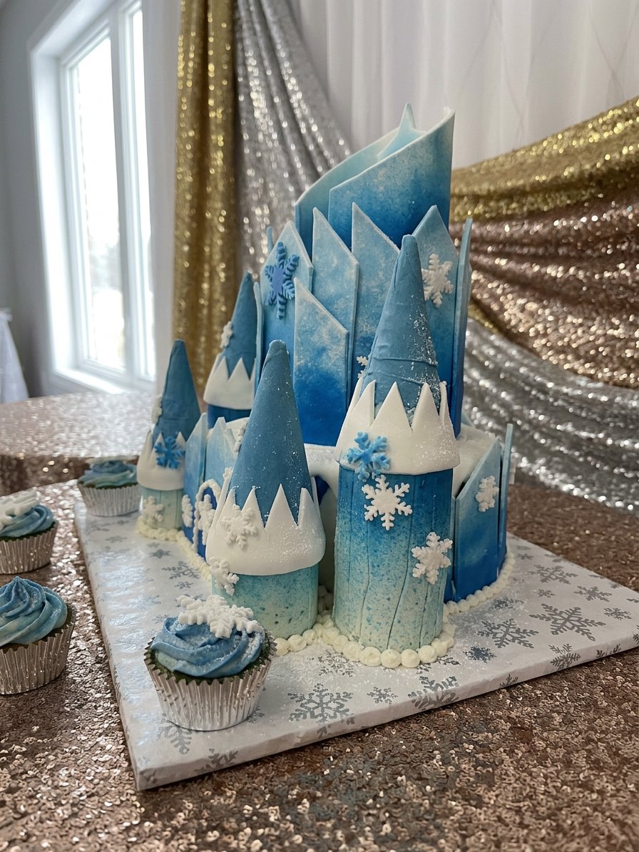 A variety of high-quality ingredients including blue gel colors and white fondant for cake decorating.