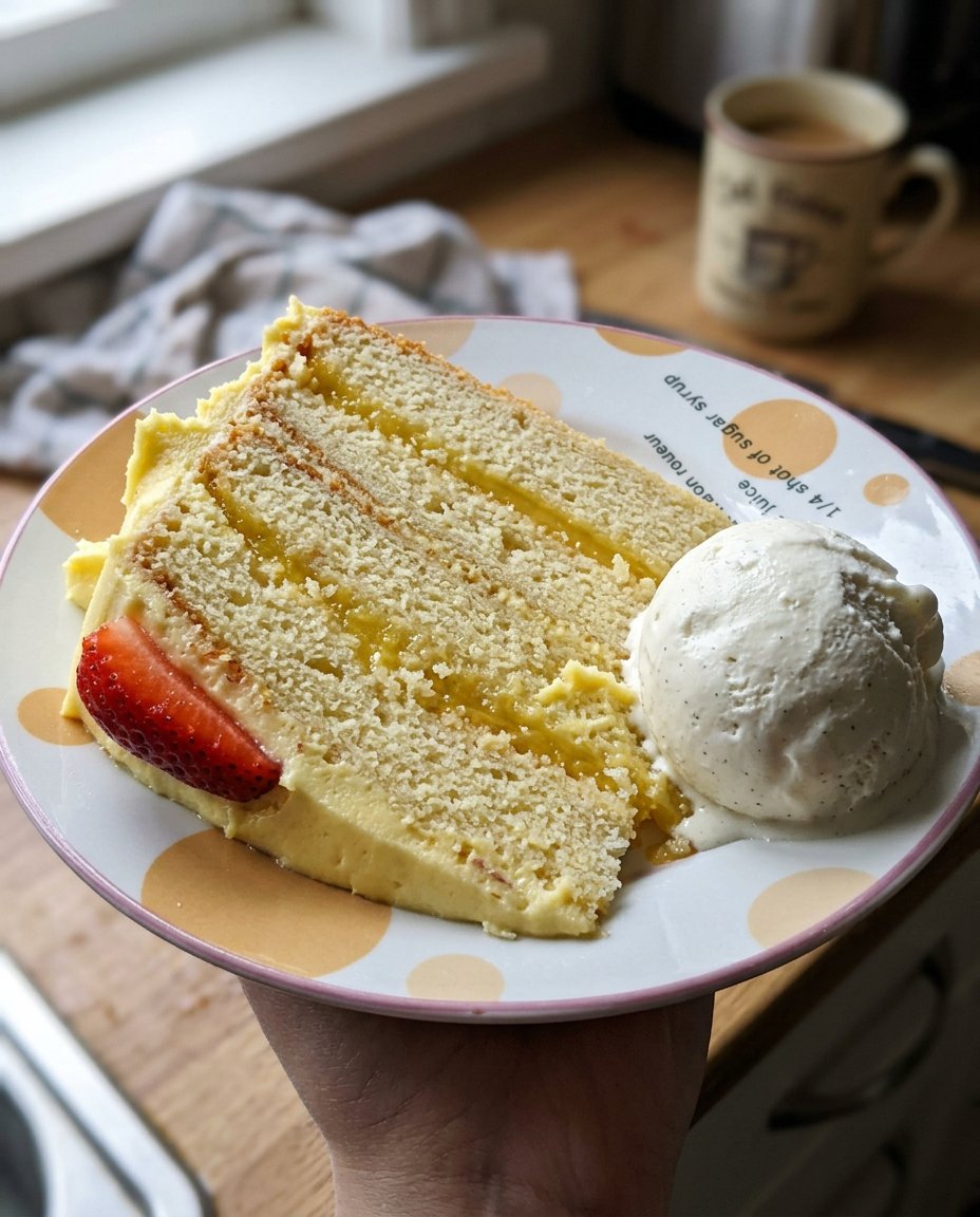 Ingredients for lemon cake including fresh lemons flour and butter on a wooden counter