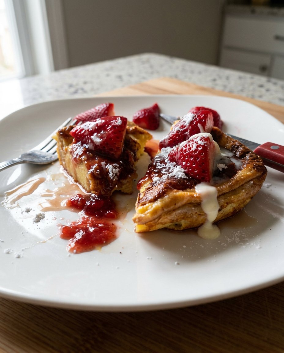 Two slices of strawberry cheesecake on floral china plates next to a cup of coffee.