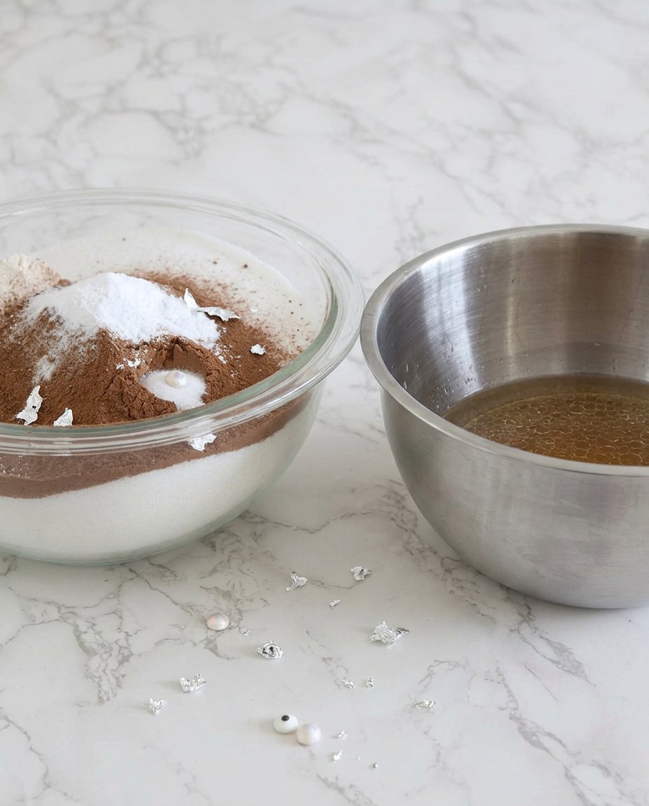 Bowls of white and black buttercream next to a round cake and a ball cake