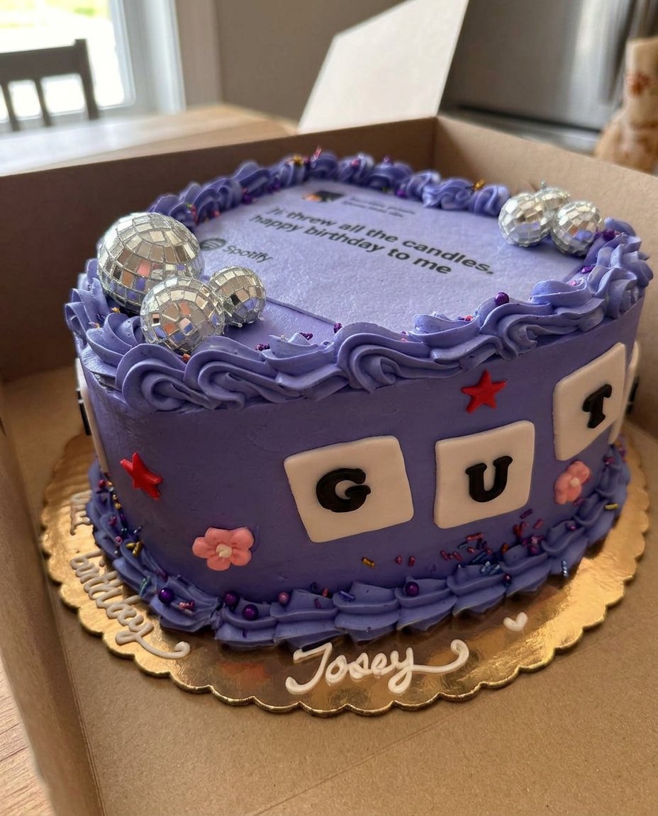 Baking ingredients for a purple sponge cake on a rustic wooden table